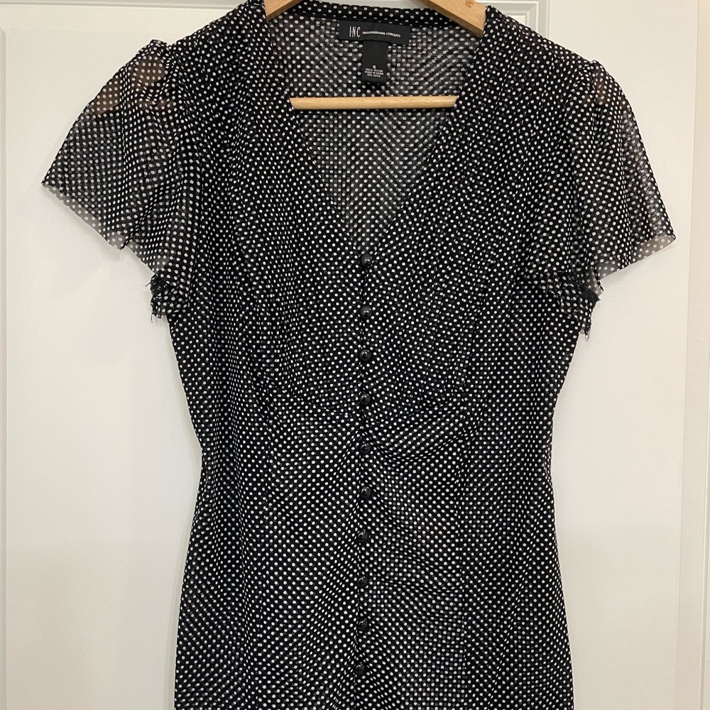 INC International Concepts Black and White Dotted Blouse